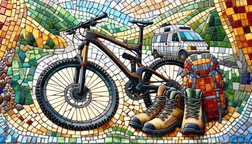 Mosaic Artwork of Outdoor Adventure Gear