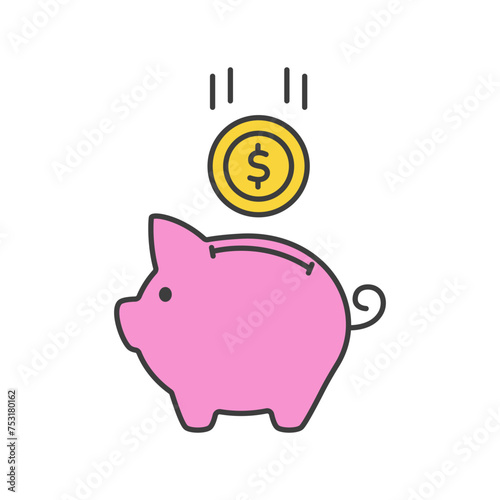 Piggy bank simple linear symbol, vector icon for social media user interface