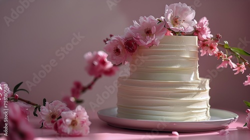 Elegant White Wedding Cake With Pink Flowers