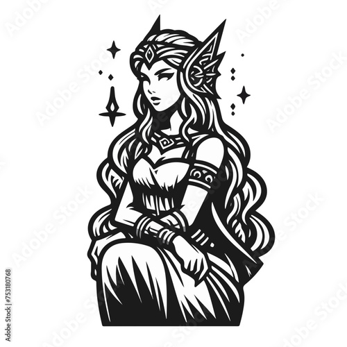 Freya Goddes logo illustration icon tattoo sticker.