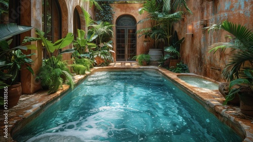 Pool Surrounded by Greenery in a Home