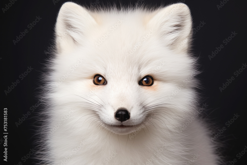 portrait of a cute white fox on a black background. Generative Ai portrait of a cute white fox on a black background. Generative Ai