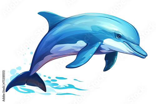 blue dolphin on a white background with a splash. Generative Ai