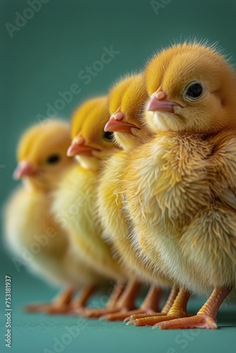 Group of Small Yellow Chicks on Blue Surface