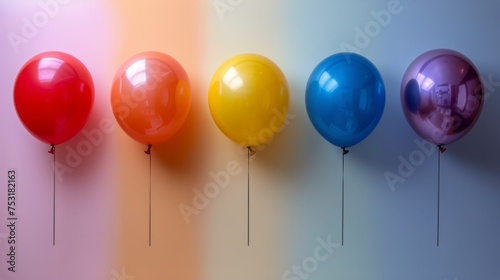 Row of Balloons and Streamers on Wall