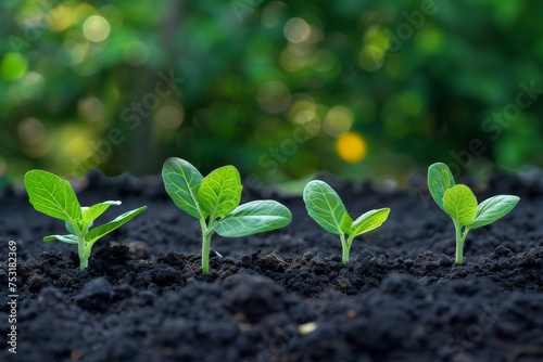 The Early Stages of Green Plant Seedlings Emerging in Sunlight