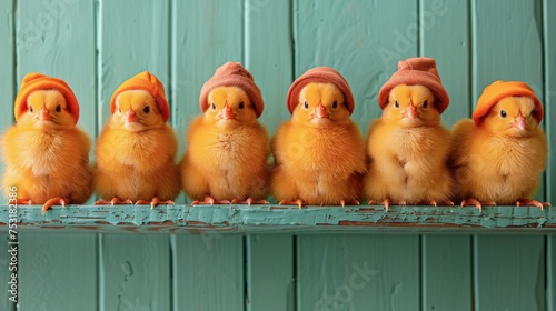 Small Yellow Chickens Standing Together