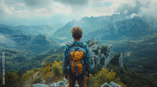 Woman Hiking With Backpack on Mountain Top