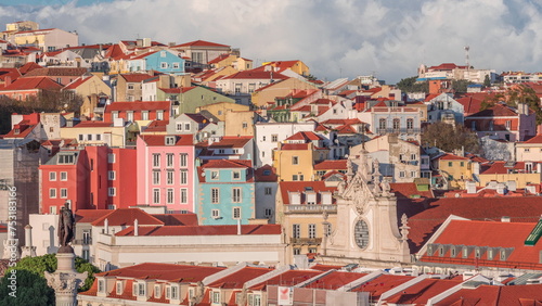 Colorful houses and residential buildings timelapse in Arroios district Lisbon, capital city of Portugal. photo