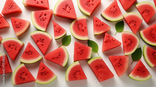 Watermelon slices triangular on white background