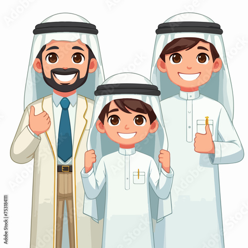 cartoon people wear thawb thobe with gutra flat vector
