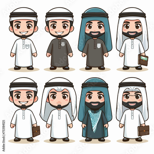 cartoon people wear thawb thobe with gutra flat vector
