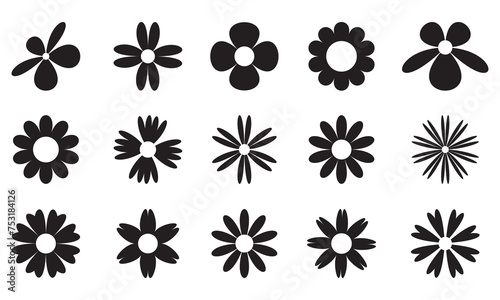Flower icons vector set, black silhouette Flowers elements collection. Flower plant, floral icons collection Abstract flower icons, Flower simple icon vector illustration. © Charles stockio