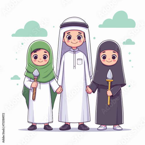 cartoon people wear thawb thobe with gutra flat vector