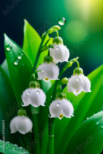 Spring macro of lily of the valley flowers blossoms.