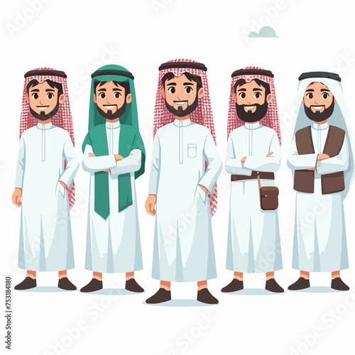 cartoon people wear thawb thobe with gutra flat vector