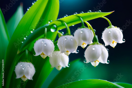 Spring macro of lily of the valley flowers blossoms.