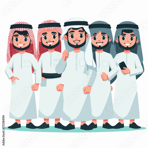 cartoon people wear thawb thobe with gutra flat vector