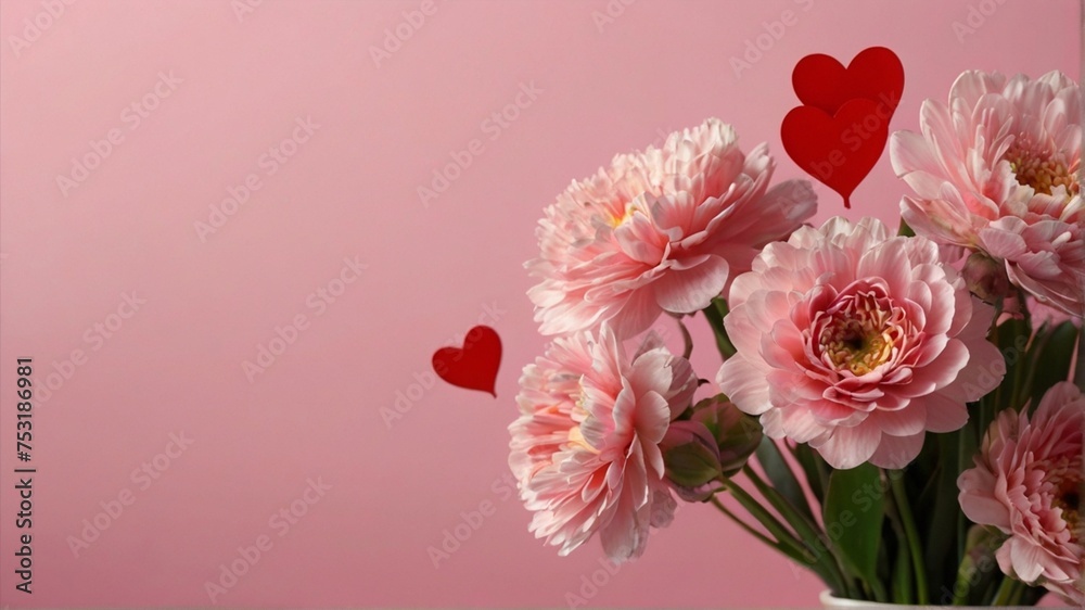 Pink carnation flowers in pink background 