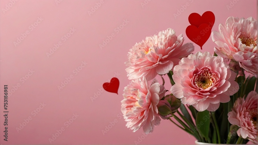Pink carnation flowers in pink background Pink carnation flowers in pink background