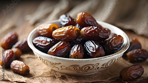 Dates in a bowl,Nature's Duo presents a Dried Dates, and Almonds Medley. Experience Harmony in Snacking with a Dried Dates, and Almonds Fusion. Discover Nutrient-Rich Bliss through the Pairing of Drie photo