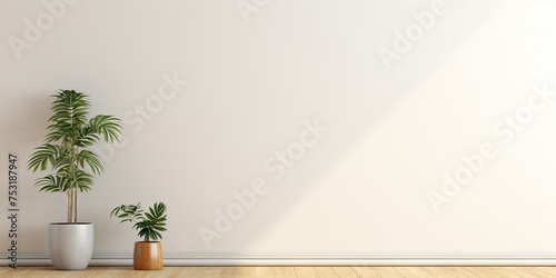 Mockup of an empty room wall with a lamp and a plant.