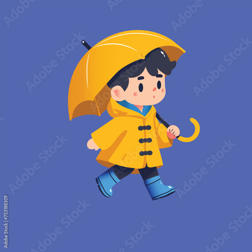 a boy wearing a yellow raincoat and umbrella