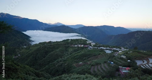 Sunrise over the Cingjing Farm in Renai Township of Nantou County in Taiwan photo