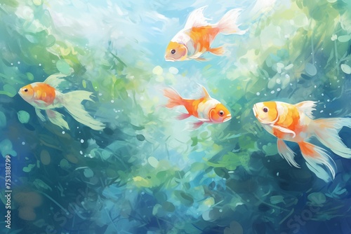 An orange fishes swim in a river 