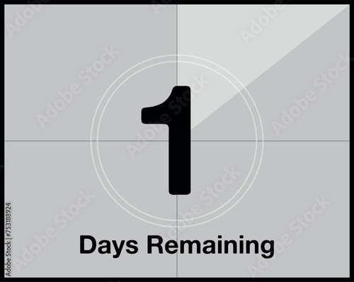 1 days remaining. Countdown of days in the form of a film, cinema of time