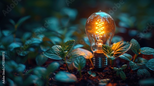 eco friendly lightbulb from fresh leaves top vie concept of renewable energy and sustainable living created with technology © muhamad