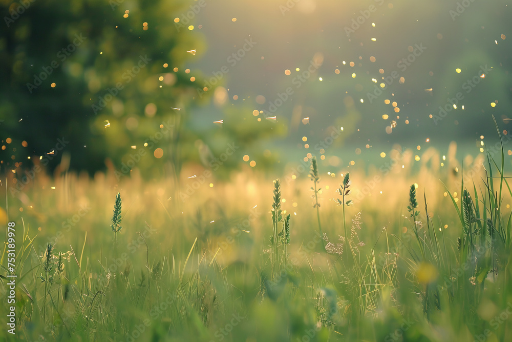 Enchanted Twilight Dance of Fireflies in Lush Meadow Banner