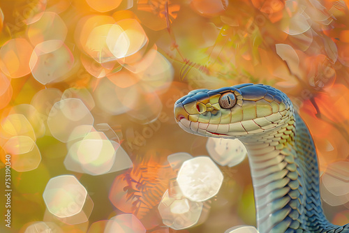 Majestic Serpent Emerges Amidst Golden Bokeh Lights Banner photo