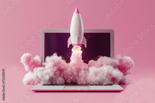 Rocket coming out of a laptop.Generative AI