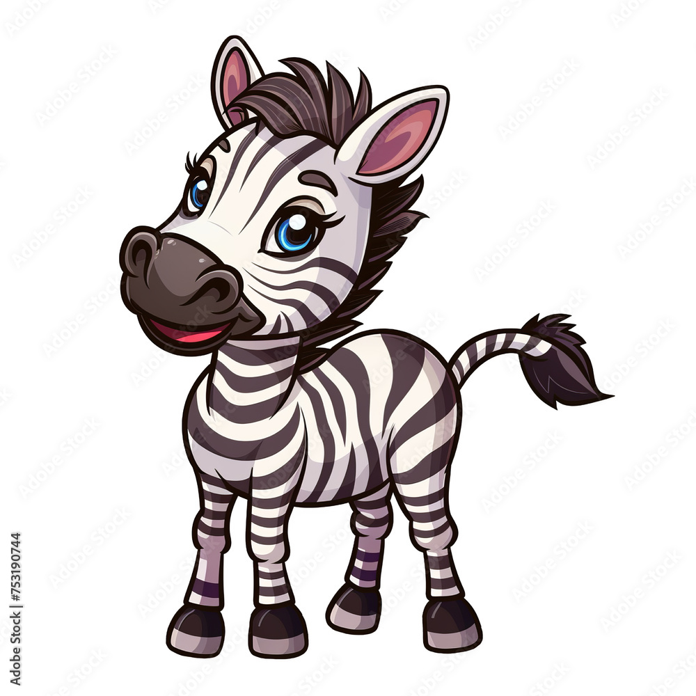 Cute Funny Zebra Cartoon Illustration, Transparent Background