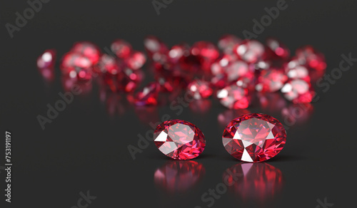 Ruby diamond topaz Gem placed on glossy background 3d rendering soft focus