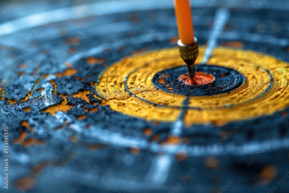 The arrow hit the highlighted target. Advertising, marketing and targeting. Right on the bull's-eye. Success. Choose a goal, define a task. Purposefulness and insight. Succeed in work. The arrow hit the highlighted target. Advertising, marketing and targeting. Right on the bull's-eye. Success. Choose a goal, define a task. Purposefulness and insight. Succeed in work.