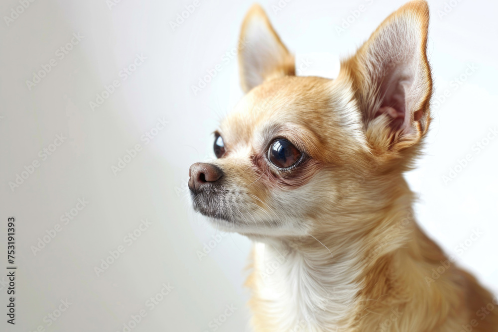 A charming Chihuahua poses against a pristine white backdrop