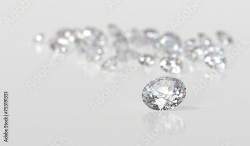 Diamonds group placed on glossy background 3d Rendering Soft Focus 