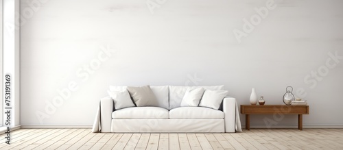 Empty living room with a white wall as the backdrop