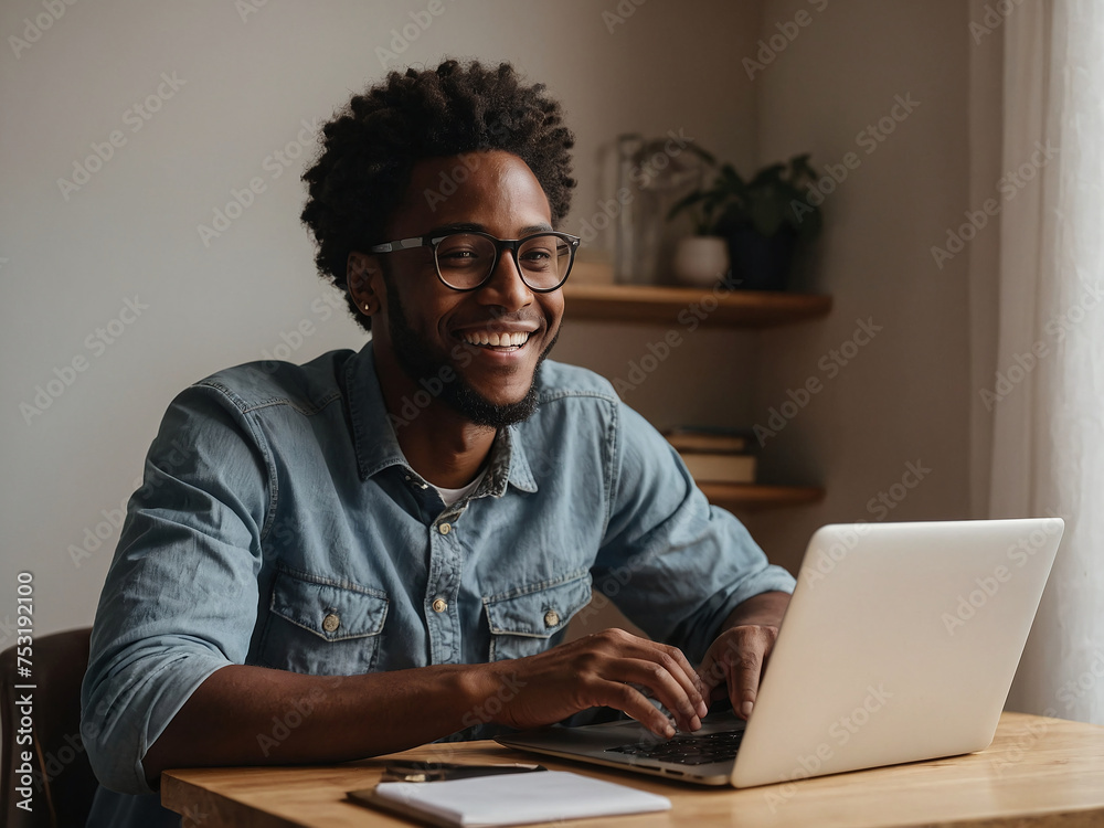 Portrait of Success: Engaged Young Professional with Laptop, engaged and focused on his work, handsome happy man Portrait of Success: Engaged Young Professional with Laptop, engaged and focused on his work, handsome happy man