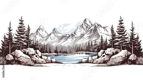 Mountain landscape nature freehand draw cartoon vect