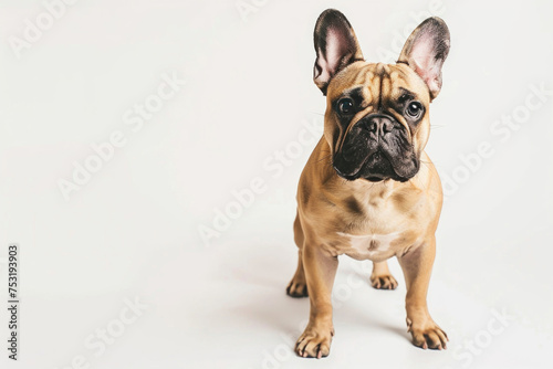 A French Bulldog stands proudly against a pristine white backdrop