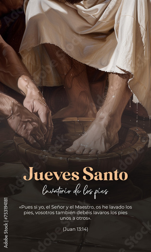 Jueves Santo. Lavatorio de pies. Jesús lava los pies a sus apóstoles en semana Santa