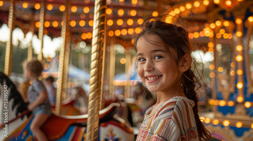 Young Girl Smiles Riding Merry Go Round © yganko