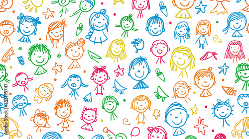 Desenho infantil colorido personagens e elementos - Papel de parede