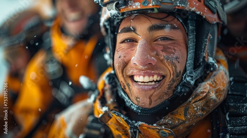 Smiling Man in Helmet and Goggles