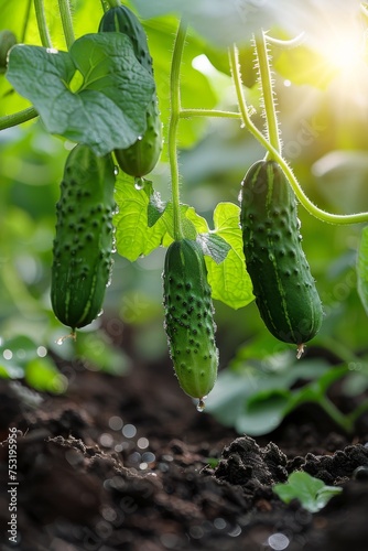 Cucumbers Growing on Plant in Garden