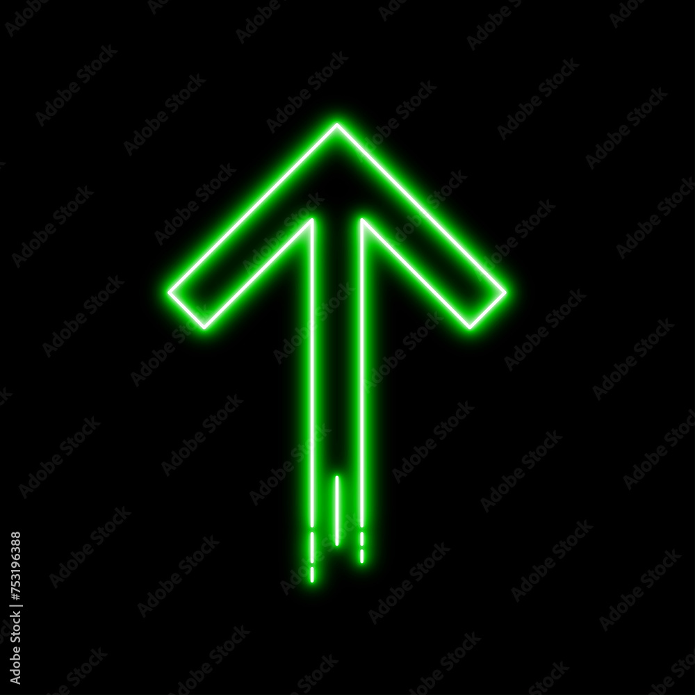 Neon arrow symbol icon. Black Background with arrow direction UP