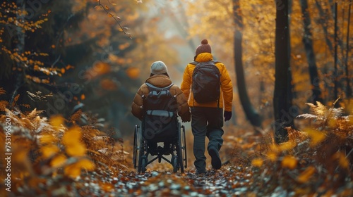 Man in Wheelchair With Child in Forest